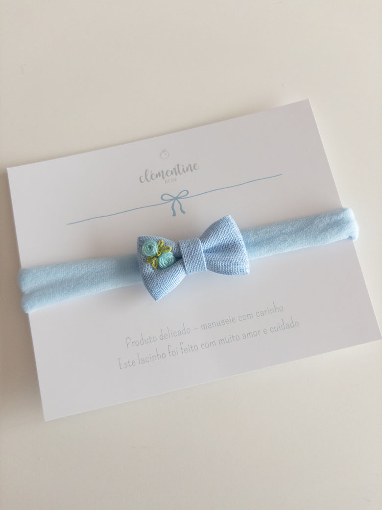 Embroidered Cora Bow Light Blue