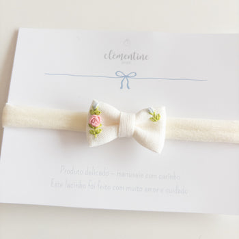 Embroidered Cora Bow Off-White
