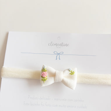 Embroidered Cora Bow Off-White