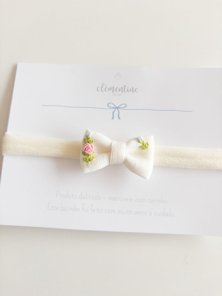 Embroidered Cora Bow Off-White